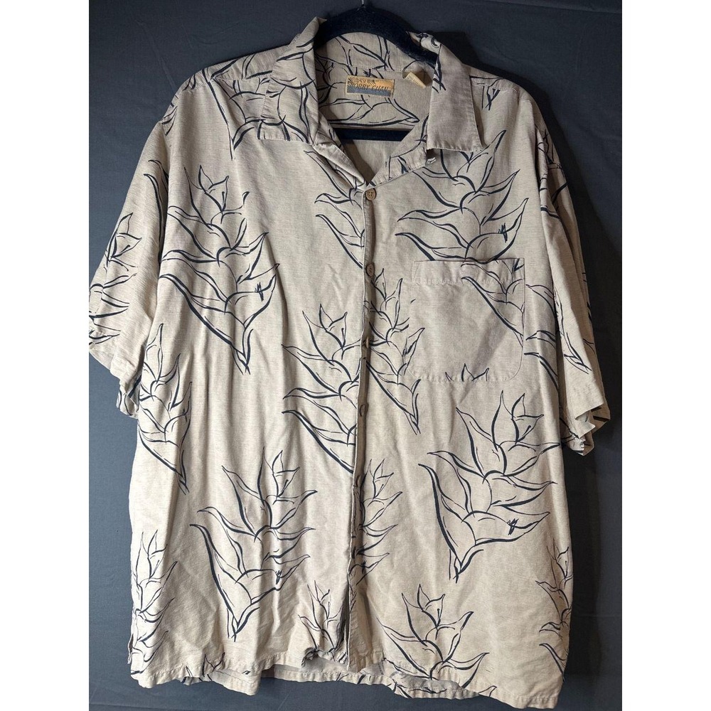 Bobby Chan XL 100% Silk Shirt Botanical Hawaiian Aloha Resort Coastal Cabana